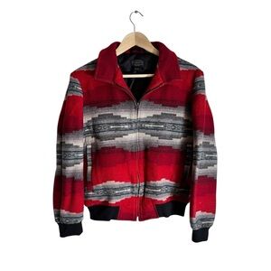 Pendleton Alamosa Wool Bomber Jacket Vintage Aztec Print Red Full Zip Mens Small